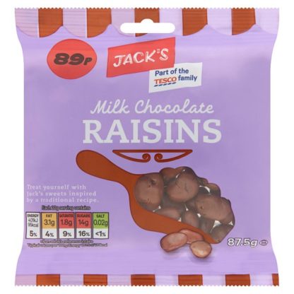 Jacks Choc Raisins PM89 87.5g (Case Of 12)